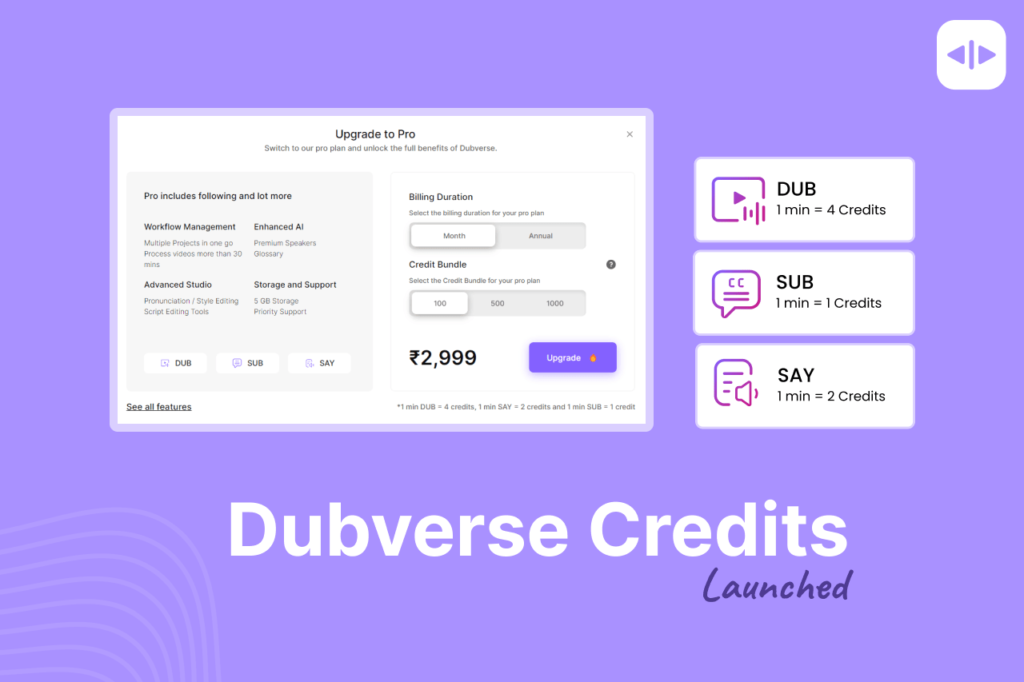 New credit-based Dubverse plans Launched