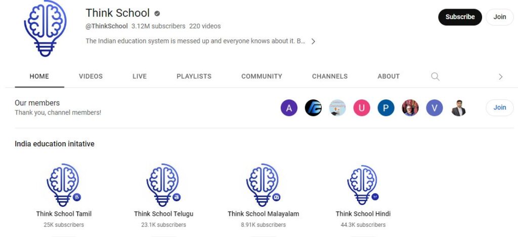 ThinkSchool is an example of Educational Multilingual content creation for YouTube Channel that uses audio localization for its YouTube videos.