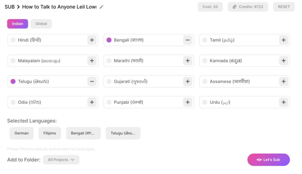 How to generate ai subtitles with dubverse sub/