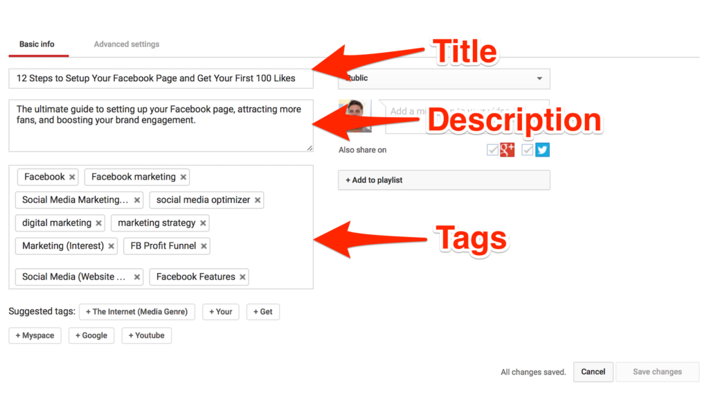 youtube optimized title, description and tags
