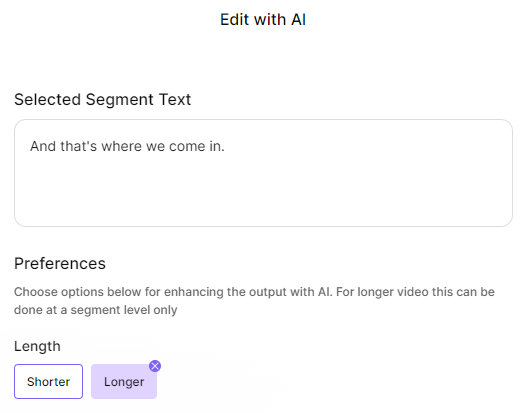 adjust the length of sentences with AI -powered Dubverse Dub's edit with AI feature